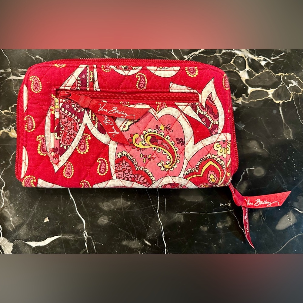 Vera Bradley Red and Pink Paisley Wristlet